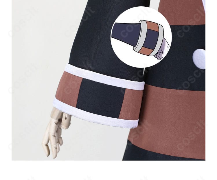 ノボリ衣装の袖口ディテール。カフの装飾と配色ライン、ハリのある生地感を示すクローズアップ。