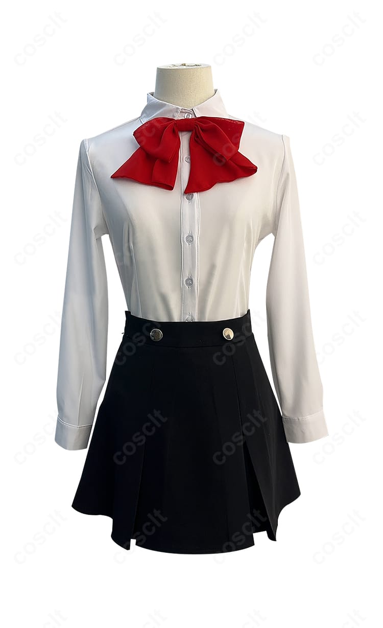 アイギス 冬制服コスプレのシャツディテール。素材の滑らかさと丁寧な縫製、ボタン配置をクローズアップ。