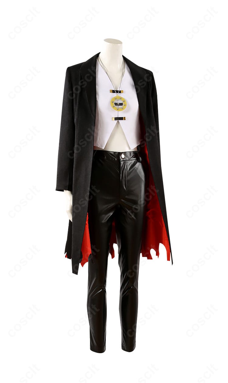 FGO テスカトリポカ 喫煙姿コスプレ衣装の側面。コートの落ち感とシルエットが美しく、細部の縫製まで丁寧に作られています。