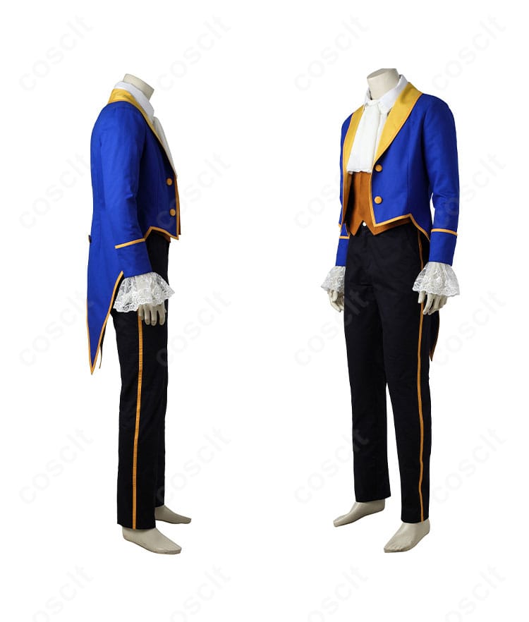 野獣（王子）コスプレ衣装の側面ディテール。コートのラインとパンツのフィット感を確認できるカット