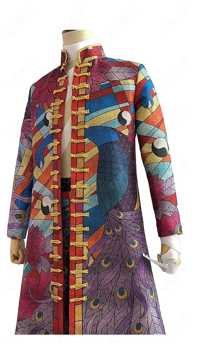 黒川イザナ 最後の世界線コスプレ衣装の正面全体。高コントラスト配色と刺繍が映えるデザインを忠実再現。