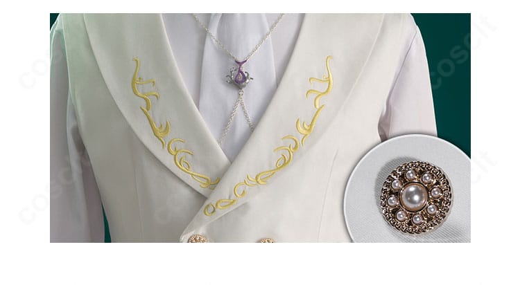 恋と深空 ホムラ衣装 襟とボタン。端正な襟元と丁寧なボタン配置のアップ。