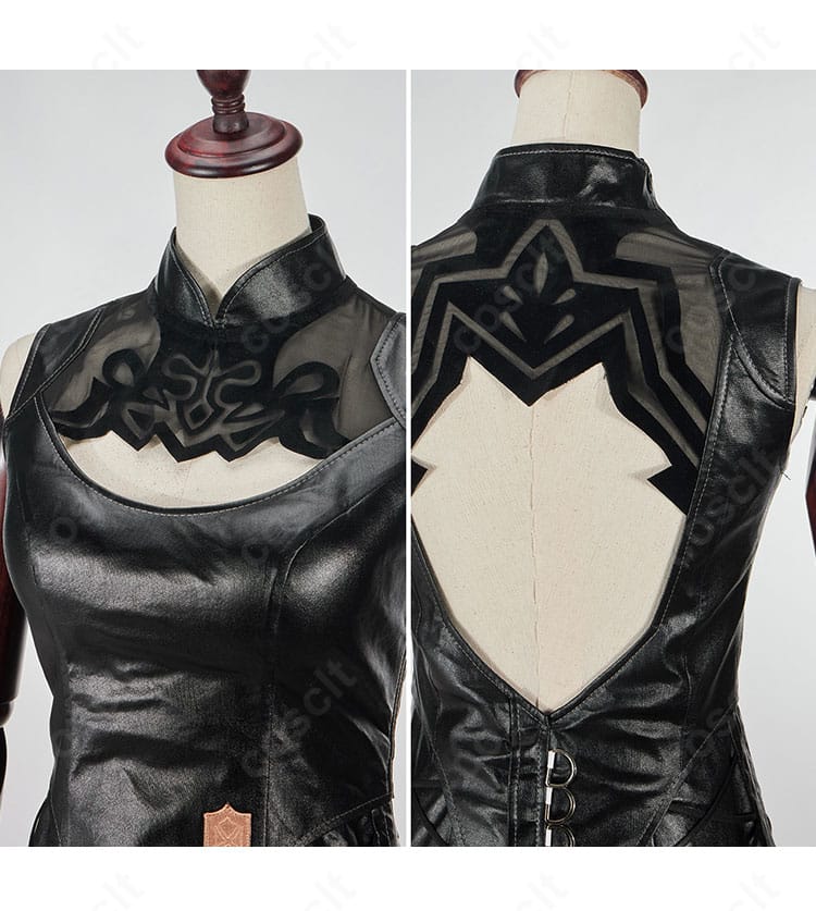 ヨルハ五一式軍装:術 上衣の正面・背面ディテール。胸元の装飾配置と縫製のステッチワークを近接で再現。