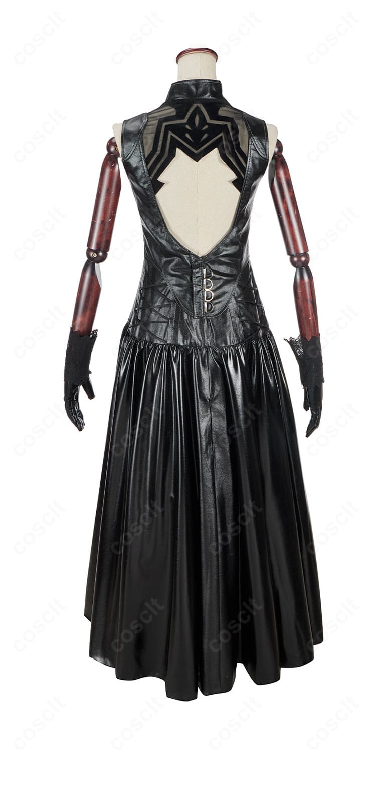 ファイナルファンタジーXIV ヨルハ五一式軍装:術 女性用コスプレの背面全身。背面装飾と美しいシルエット、後中心ファスナーの収まりを確認可能。