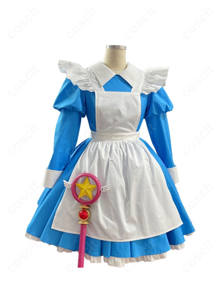 カードキャプターさくら 木之本桜のアリス風メイド服コスプレ衣装・正面。上品なAラインとフリルが映える再現設計