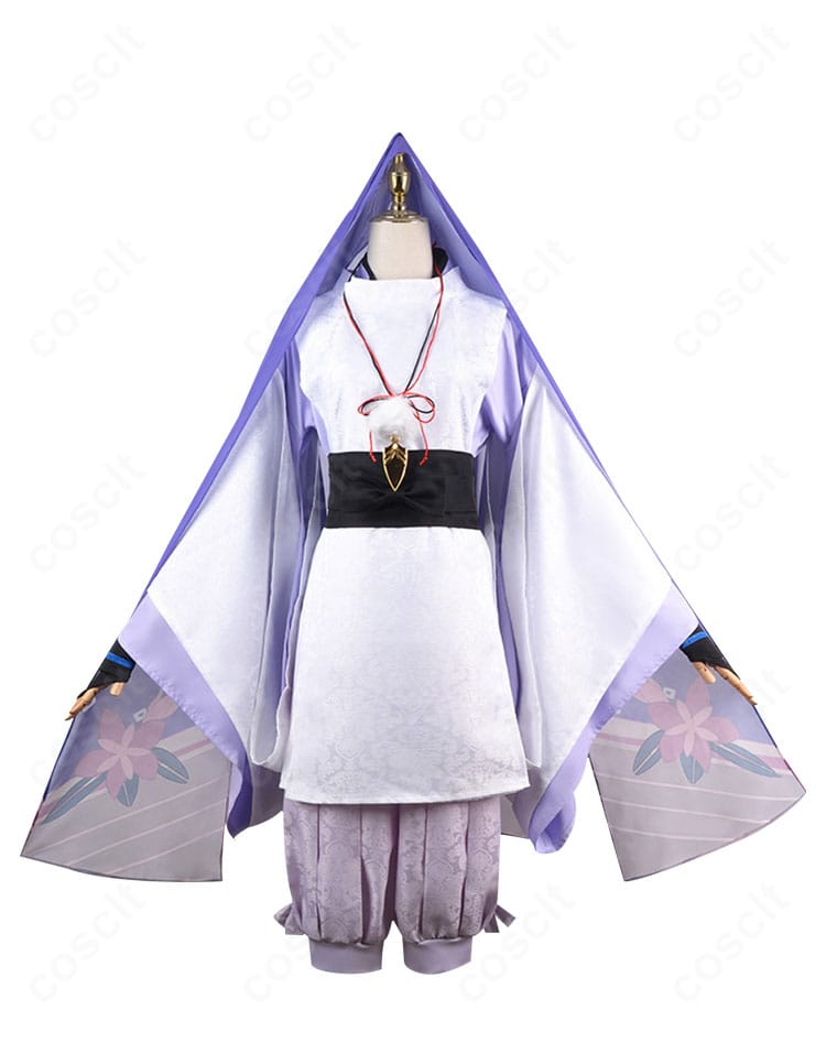 原神 スカラマシュ（散兵）コスプレ衣装の正面全体。トップス2層と帯・ベルトの配置がわかる。