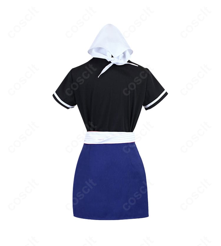 ブルーアーカイブ 黒見セリカ 柴関ラーメン制服の背面。帯結びとスカートのラインを忠実に再現。