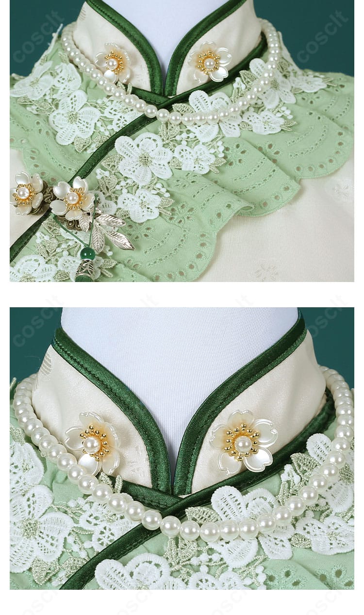 初晴コスプレの襟元装飾ディテール。首周りの形状と縁取りの仕上げ