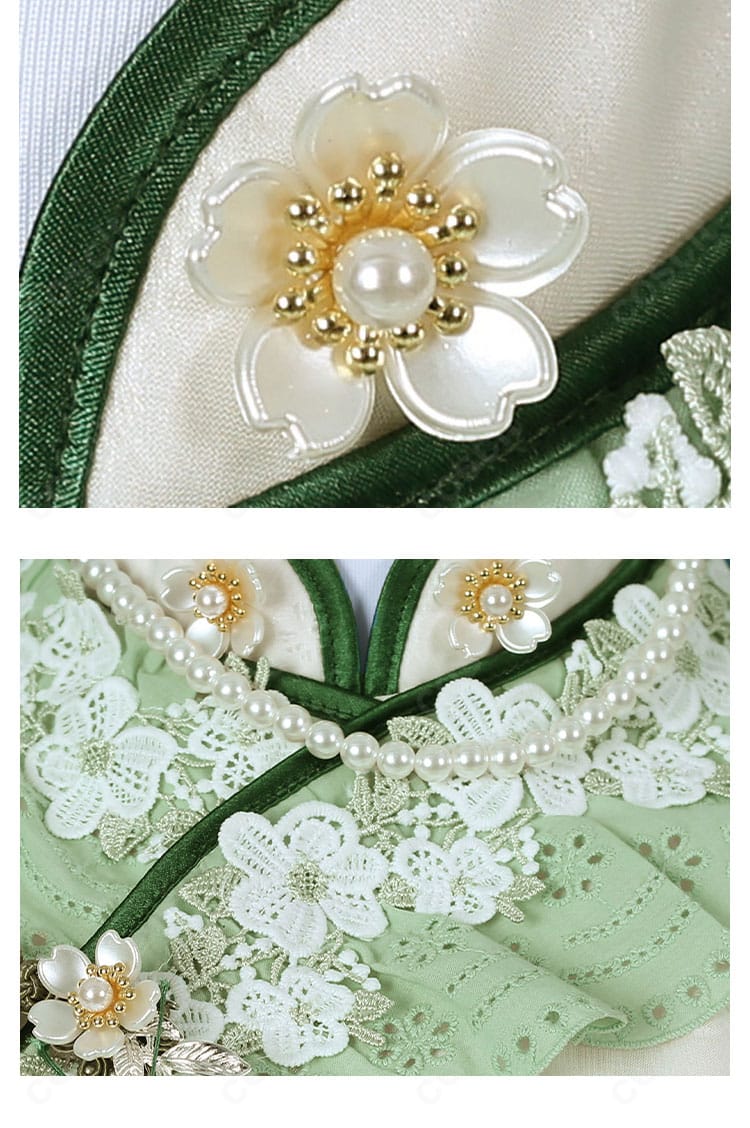 初晴コスプレの衣領装飾ディテール。襟のステッチとパイピングの拡大