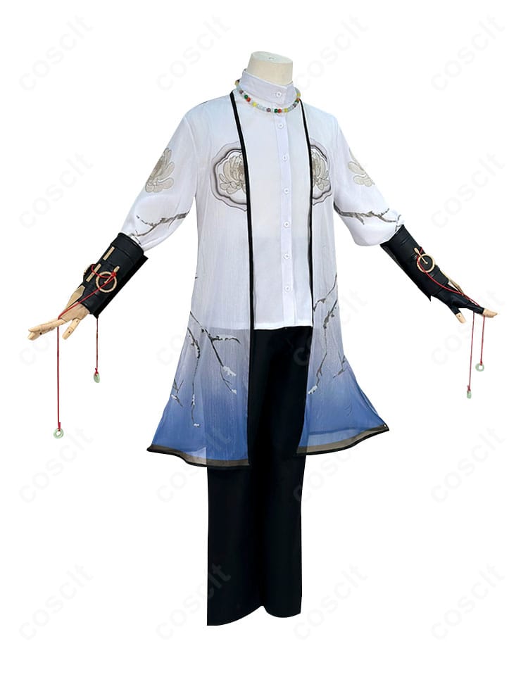 第五人格 患者(エミール)コスプレ衣装の側面。コルセットベルトや手袋、コートのラインなど細部の質感と立体感が分かるディテールショット。