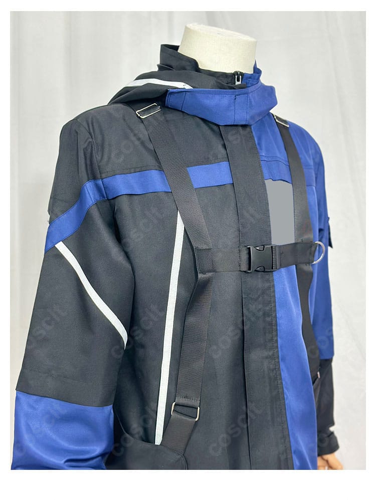 浮世英寿 コスプレ衣装 右側ディテール。肩から腰のステッチとパネルラインを強調したクローズアップ