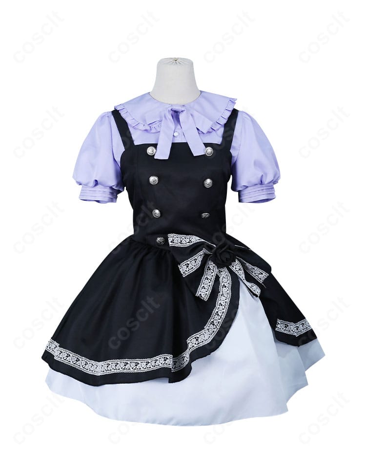 小鳥遊六花 ゴシック服コスプレ衣装の正面全体。襟の刺繍とリボン、装飾ボタンまで高再現で撮影映えする仕上がり。