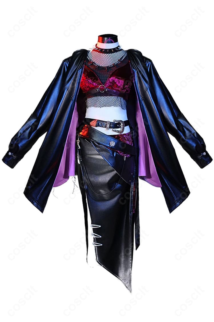 無期迷途 アザミのコスプレ衣装・正面全身。コートのハリ感と高コントラスト配色を忠実再現したセット内容がわかる写真。