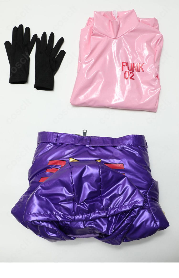 セット内容一式(コート、ボディスーツ、手袋、レッグカバー、耳飾り)のレイアウト画像。