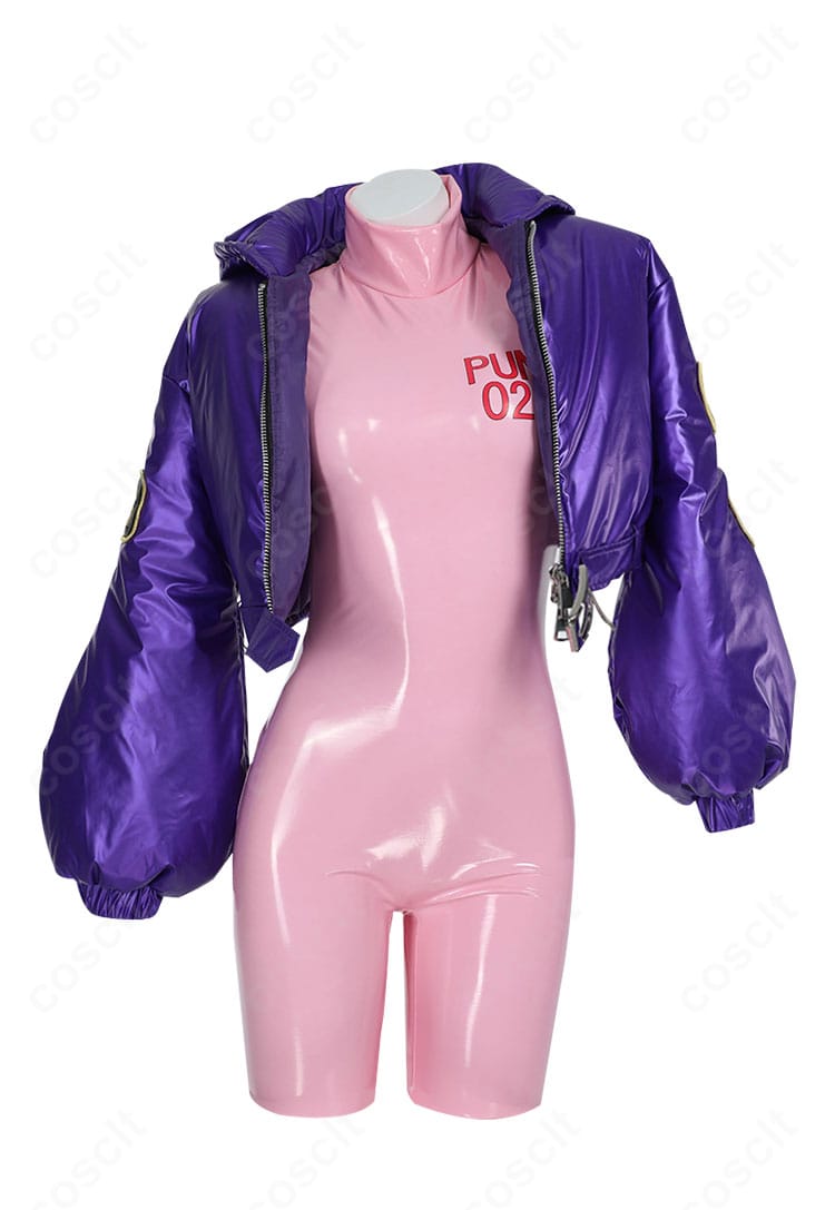 ONE PIECE ベガパンク リリス(Punk-02 悪)コスプレ衣装の正面全体像。ロングコートとボディスーツのシルエットが分かる構図。