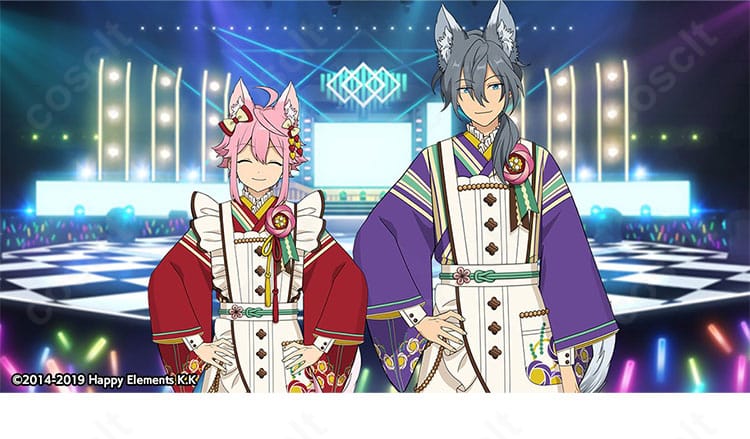 姫宮桃李『スカウト！恋こい喫茶』コスプレ衣装の全身。エプロンや装飾チェーン、リボンを含む高再現セットの着用イメージ。