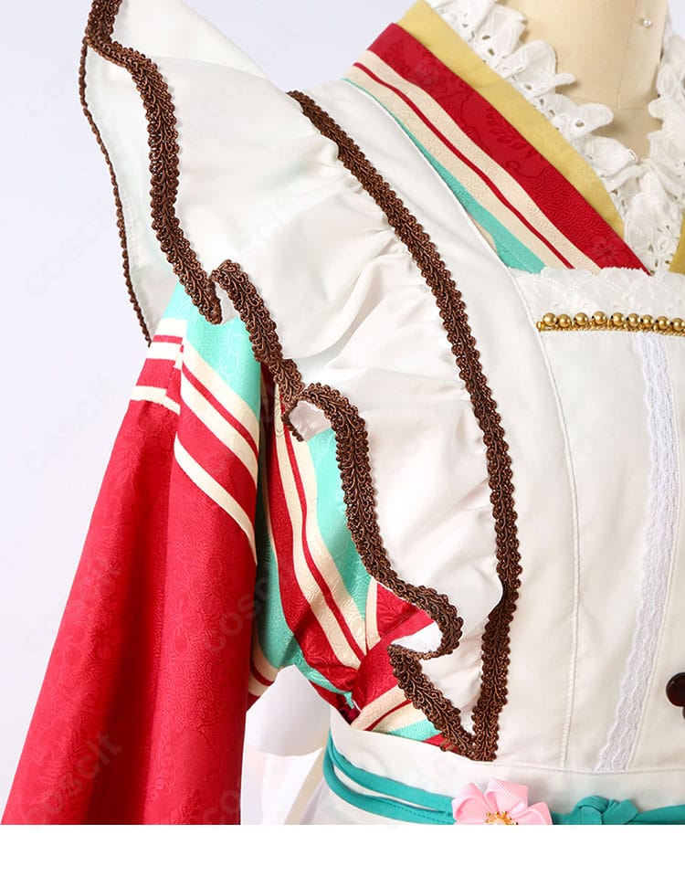 姫宮桃李 コスプレ衣装 肩・袖ディテール。華やかな装飾と切替、袖口の意匠が見える近接ショット。