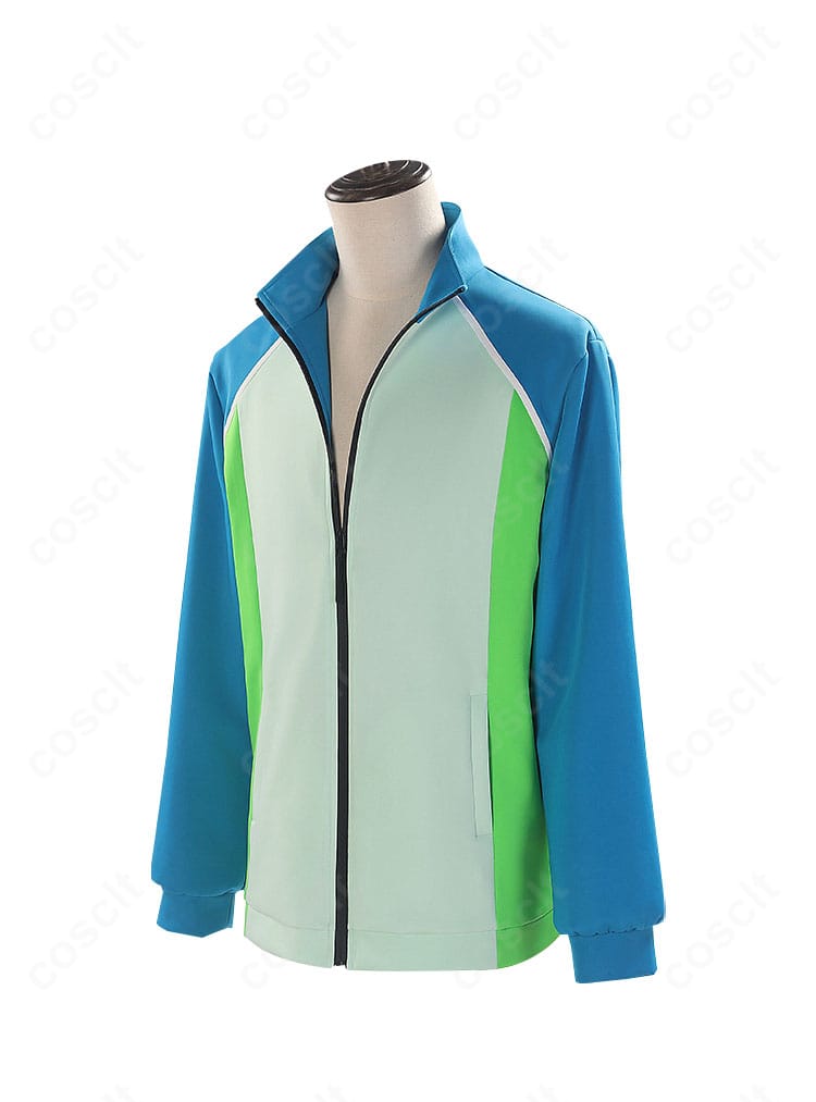 「ツルネ ―風舞高校弓道部―」部活ジャージコートの正面全体。落ち着いた配色と直線的なラインを忠実に再現。