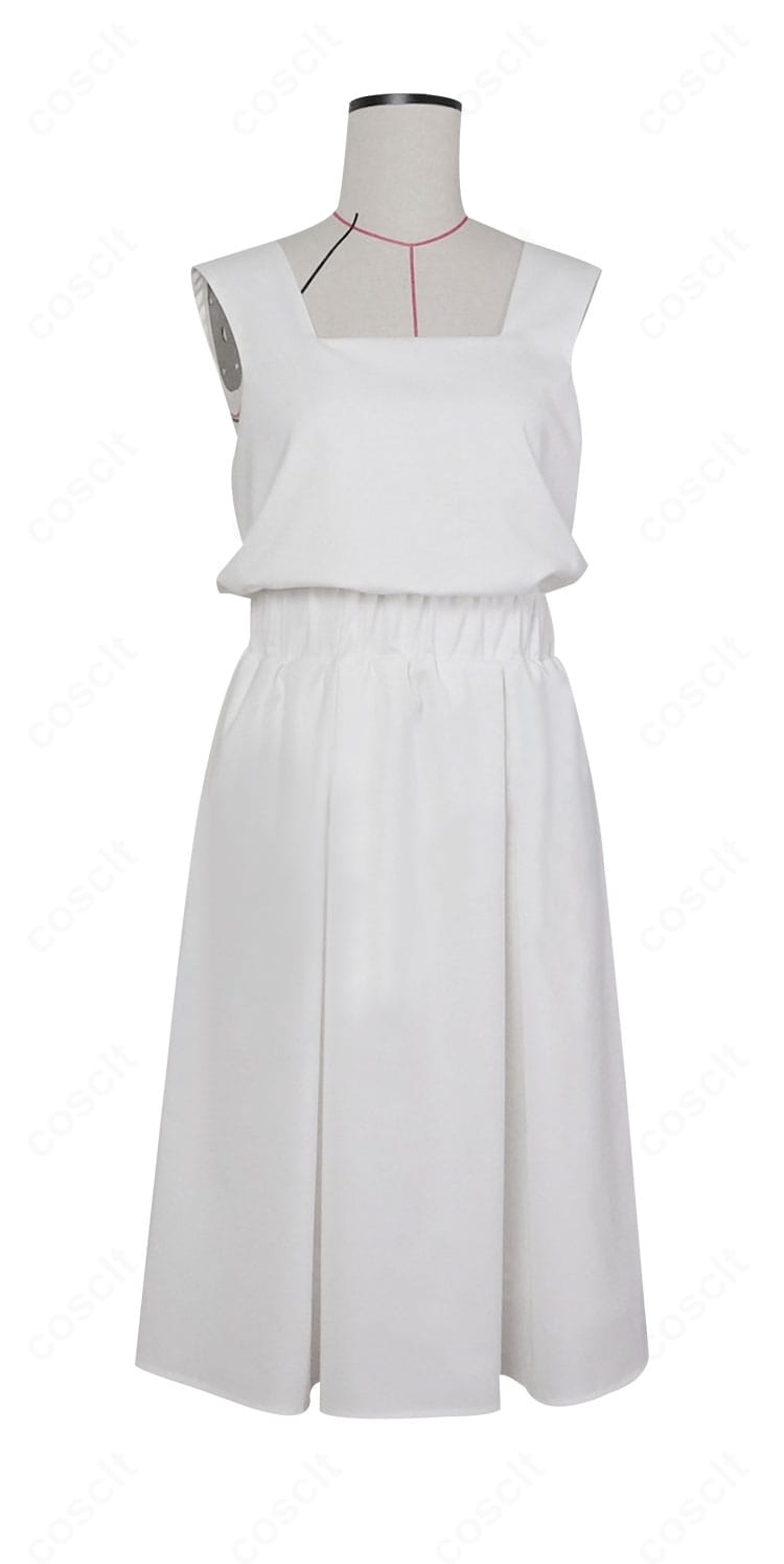 正面図：フリーレンのワンピース衣装のフロント。端正なシルエットと装飾の配置が分かるディテール。