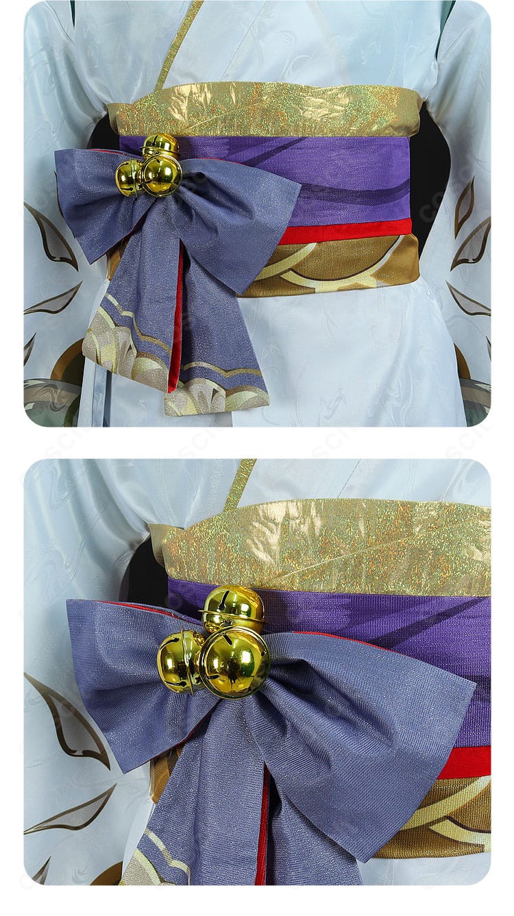 鏡音レン 陰陽師コラボ衣装の腰部リボンと鈴の装飾。可愛らしいアクセントと和風テイストを表現。