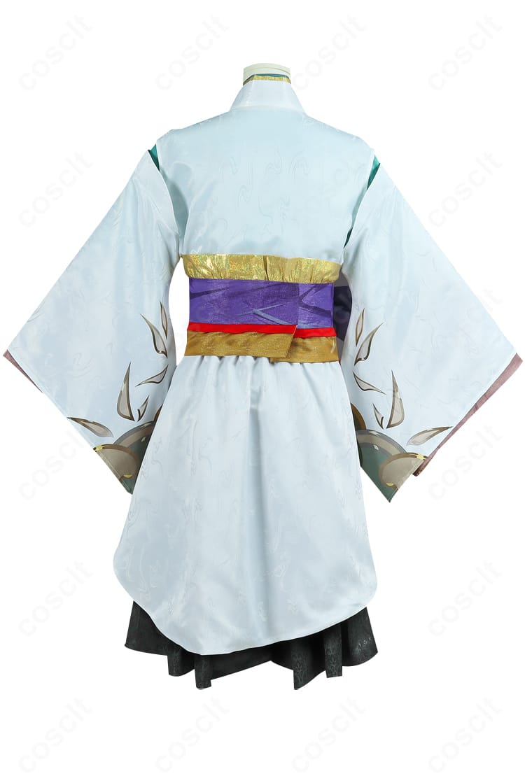 鏡音レン 陰陽師コラボ衣装の背面。背中の切り替えと帯周りの再現に焦点を当てた画像。