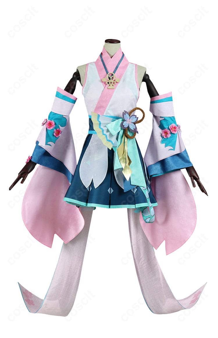 陰陽師×初音ミクコラボ和装コスプレの正面ディテール、高再現の配色と装飾