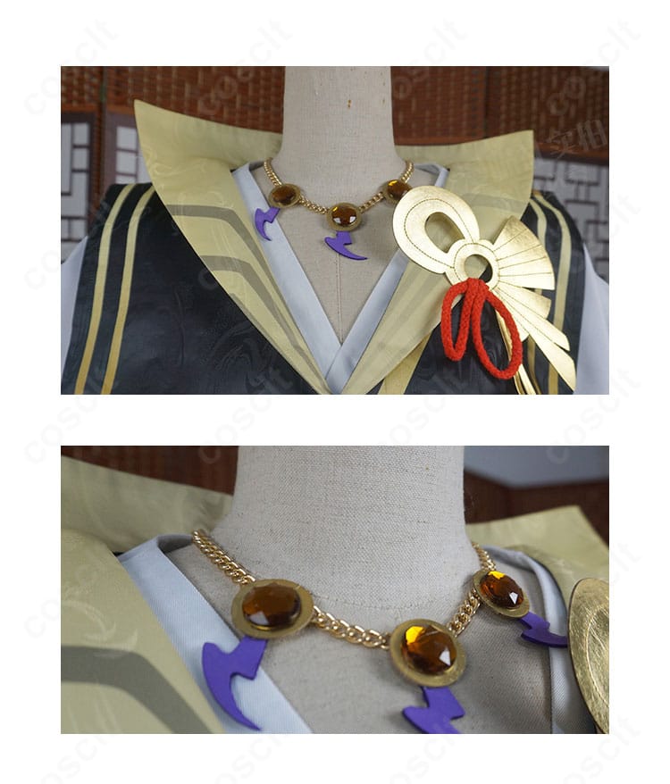 陰陽師 須佐之男 少年期の襟元と首飾りのアップ。精巧な刺繍と装飾パーツの質感が分かるディテール写真