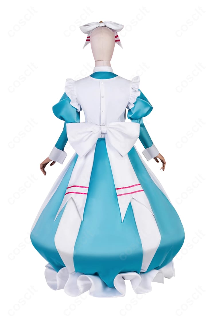 魔法少女にあこがれて 杜乃こりす ネロアリス衣装の背面。大型背部蝶結びリボンとエプロンの結び位置、スカートの広がり。