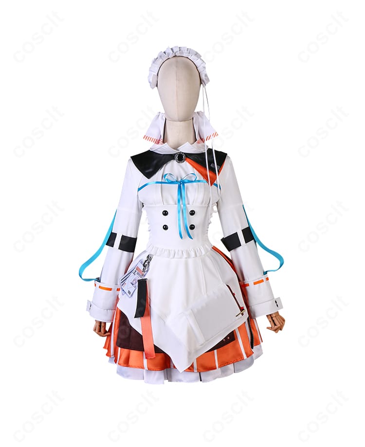 アークナイツ ウォーミーのコスプレ衣装正面全身。落ち着いた色味と上品なスカートラインを高再現したデザインの詳細がわかる画像