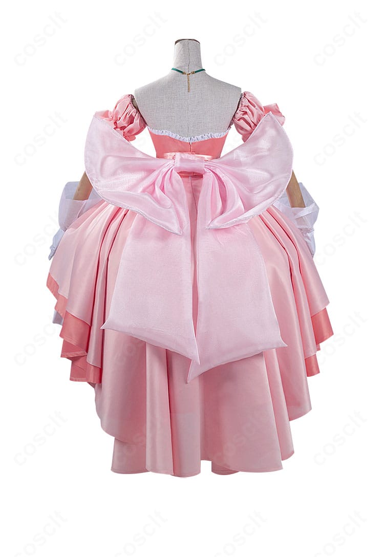 花園花鈴 コスプレ衣装の背面画像。背部の大きな蝶結びとスカートの美しい落ち感を強調。