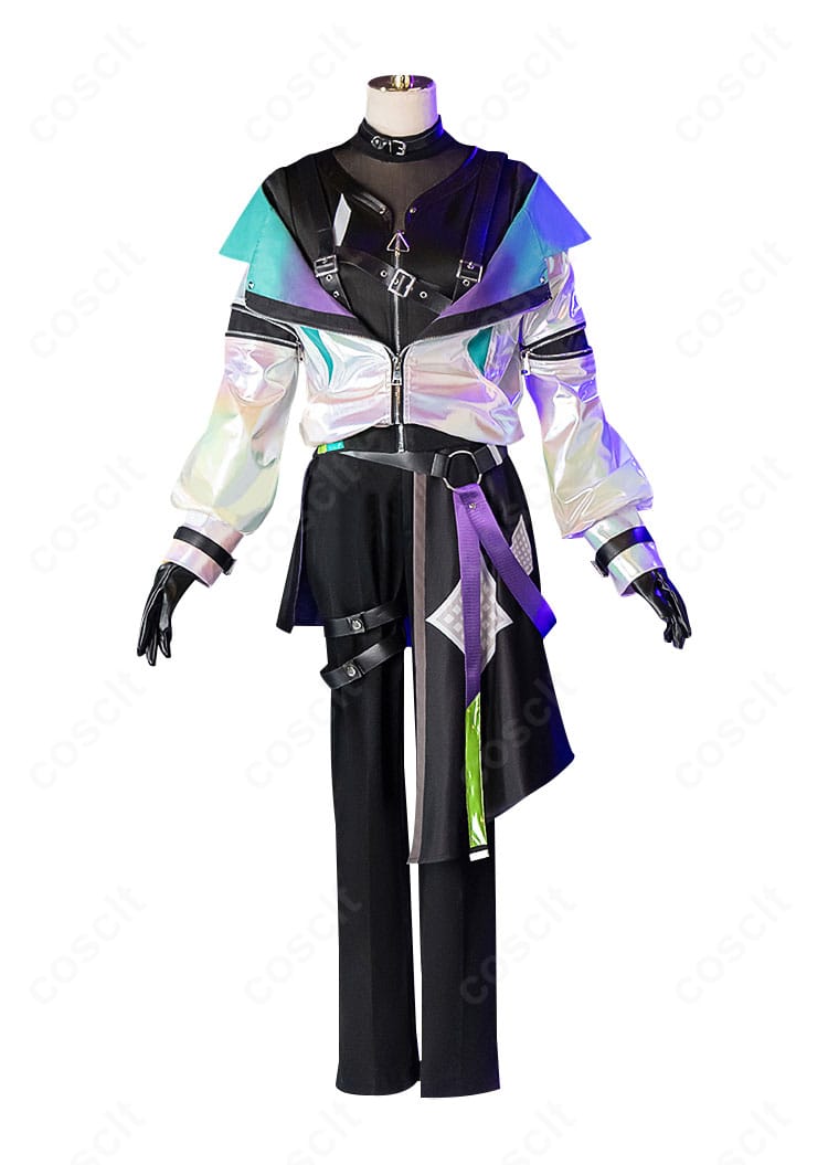 神代 類 サイバーパンクデッドボーイ衣装の正面全身。外套と多層ベルトが際立つクールなデザイン。