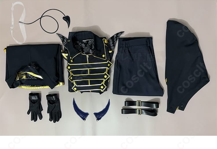 セット内容一覧。トップス、オーバースカート、ズボン、帽子、手袋、角、尻尾、太ももベルトの8点を確認可能。