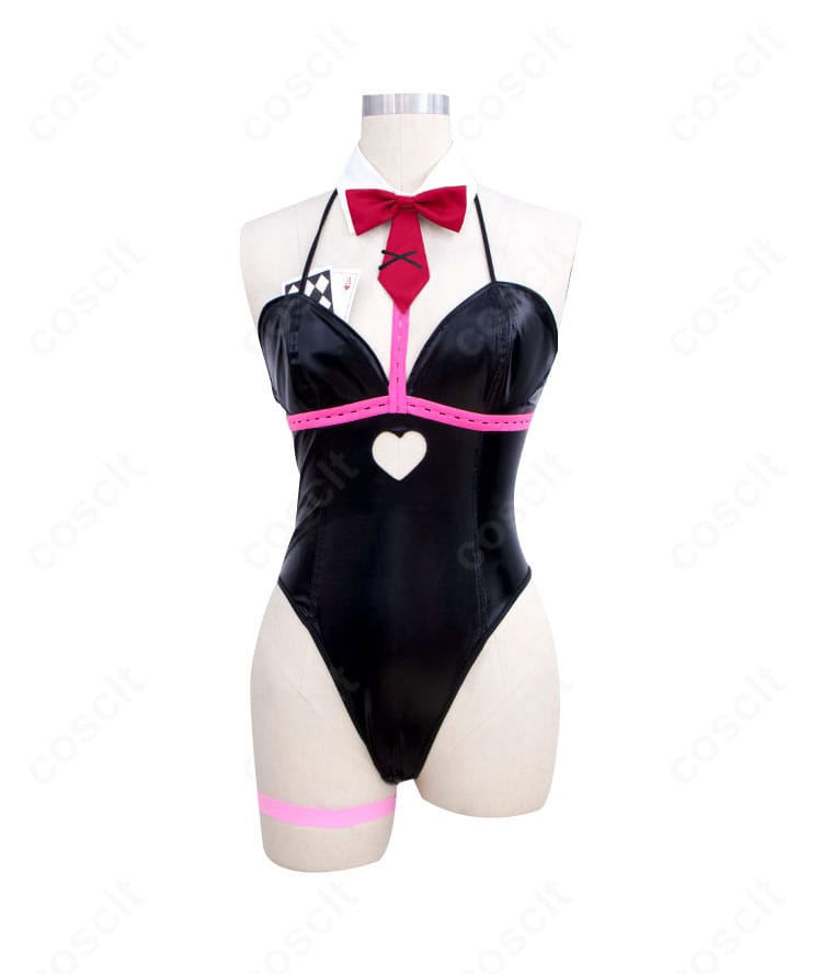 初音ミク ラビットホールver. コスプレ衣装の正面。レオタード、胸飾り、スカーフ、網タイツの配置がわかる高再現デザイン。