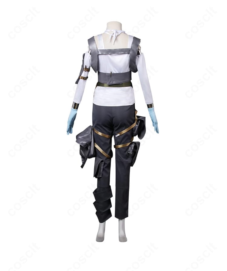 ライフライン衣装の背面ディテール(ベルトの取り回しとポーチ配置)