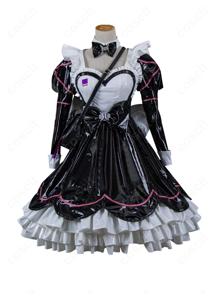 メイド服の装飾部分クローズアップ。エレガントな刺繍とフリルの重なりが確認できる。