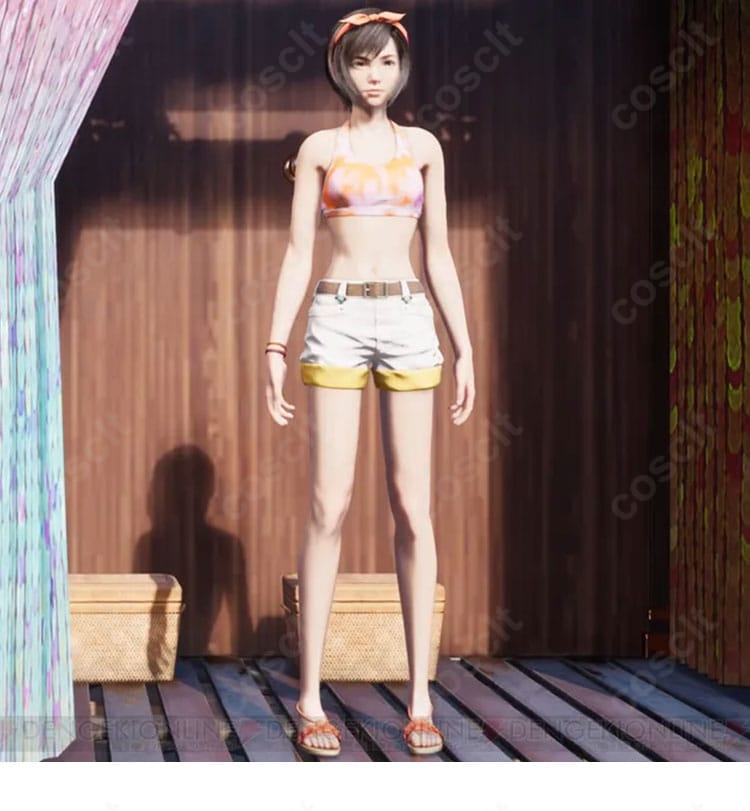 ユフィ・キサラギの水着コスプレを着用した全身キャラクターイメージ。スポーティで爽やかな印象が伝わるカット