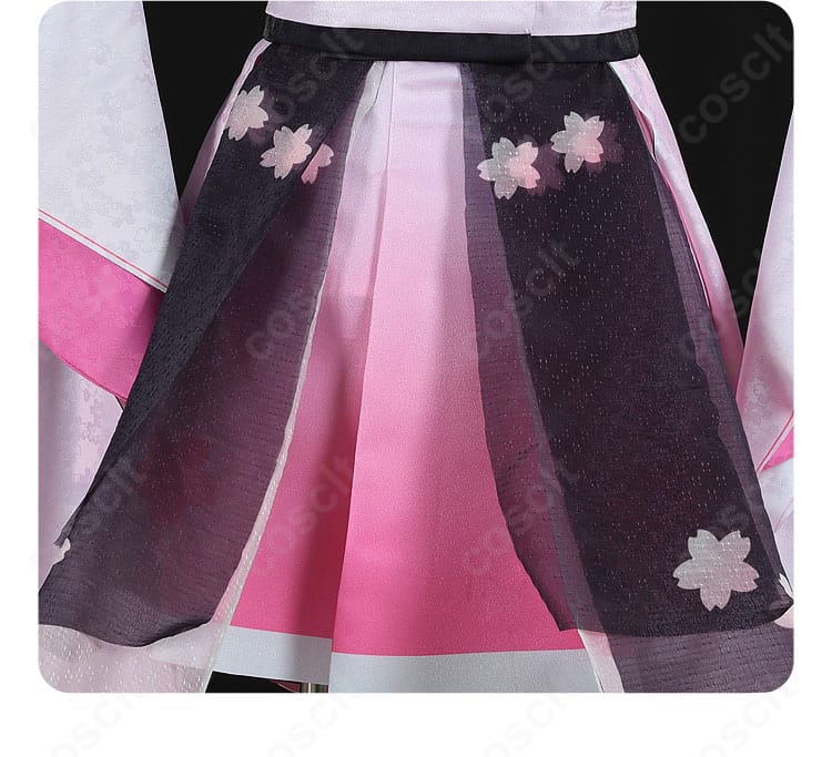 桜ミク衣装のスカート背面ディテール。リボンとフレアの表情が可愛らしい背面カット。