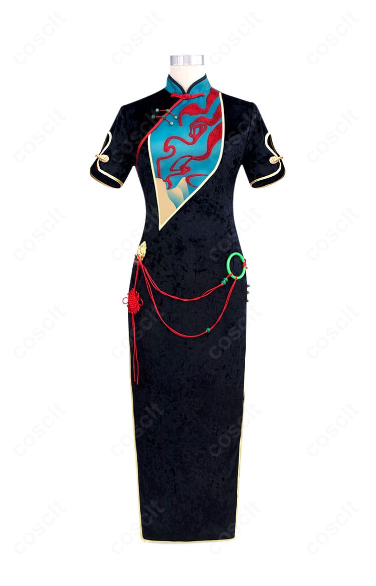 無期迷途 エンジェルのチャイナドレス衣装 正面。透け感パネルとタイトシルエットを再現したコスプレ一式の全体像