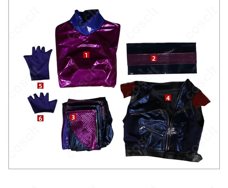 マル衣装 フルセット内容一式。インナー・ベルト・ズボン・ベスト・手袋が整然と並ぶ画像。