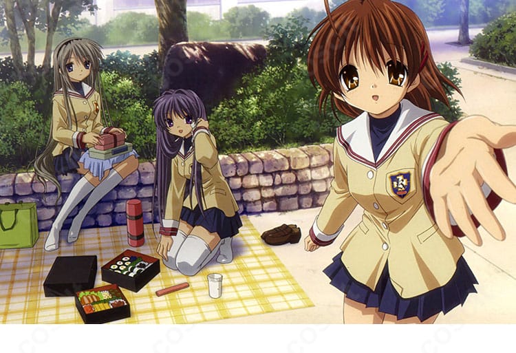 CLANNAD 古河渚の光坂高校制服コスプレ衣装を着用したキャラクター全身イメージ