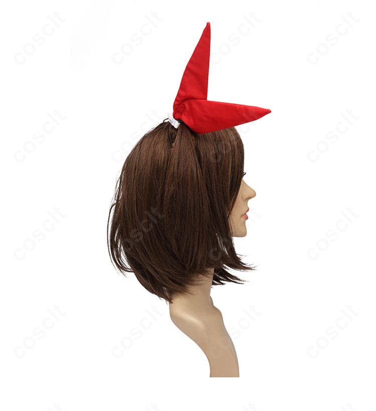 桐崎千棘コスプレ用リボン髪飾りの側面図。装着時の立体感と固定位置の見え方を示す画像。