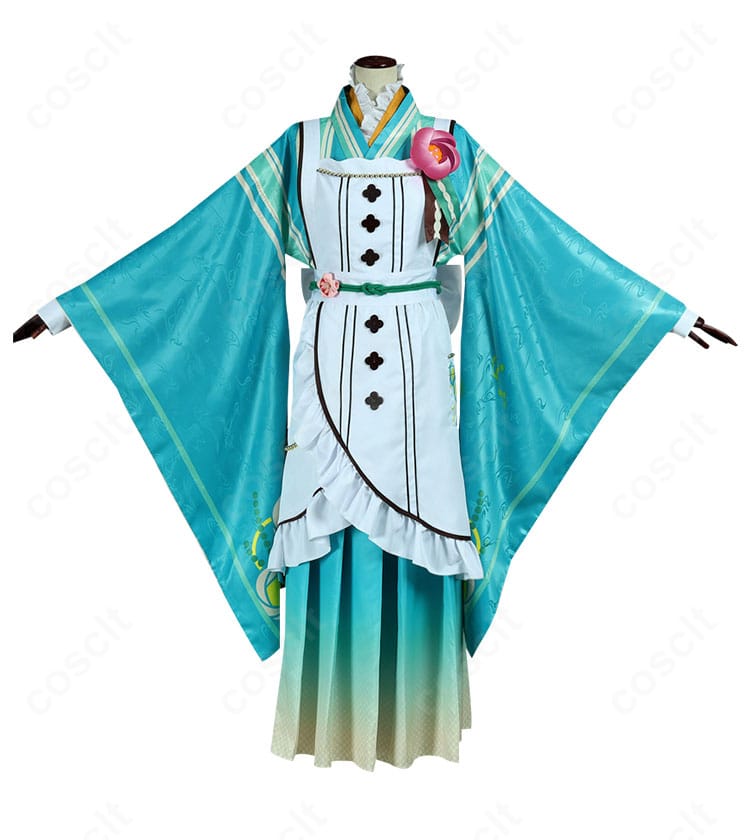 紫之 創 恋こい喫茶コスチュームの正面全身。上着・インナー・エプロン・ズボンのフルセット