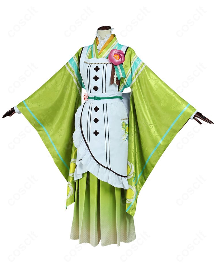 天祥院英智 慕情喫茶のコスプレ衣装 サイドビュー。エプロンのラインと側面の装飾を確認。