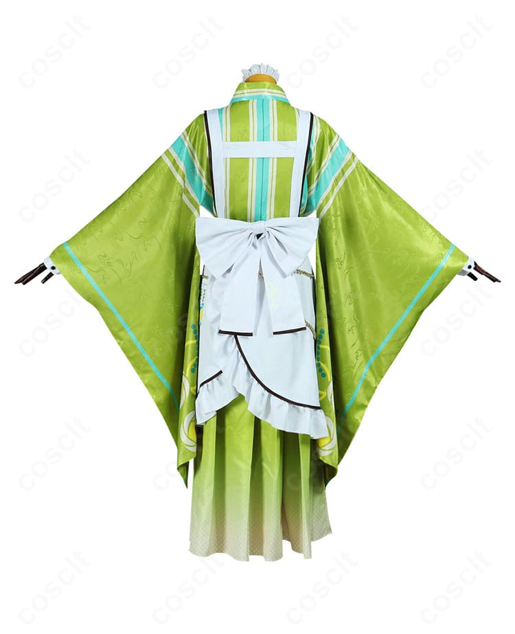 天祥院英智 慕情喫茶の衣装 背面全体。大きな背部蝶結びと背面の切り替えデザインを強調。