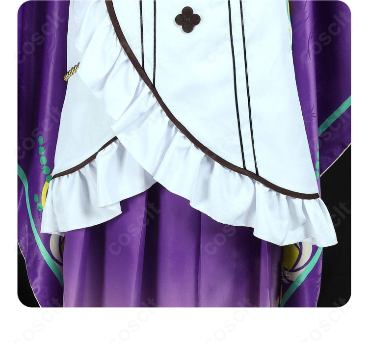 スカート風エプロン裾の装飾。動きに合わせて揺れるトリムが撮影映え。