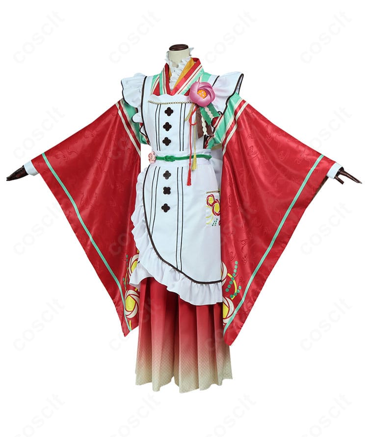 姫宮桃李 ウェイター衣装の側面。エプロンのライン、飾りチェーンや袖口ディテールが際立つサイドビュー。