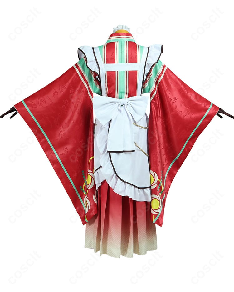 姫宮桃李 ウェイター衣装の背面。大きな背面蝶結びとエプロン後ろ姿のシルエットを捉えた後ろ姿。