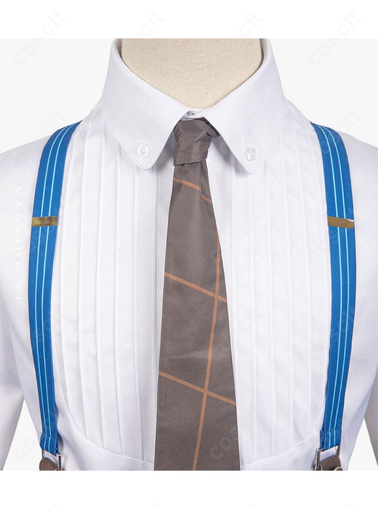 胸元周辺のディテール。シャツのステッチ、ネクタイの質感など高再現の仕立てをクローズアップ。