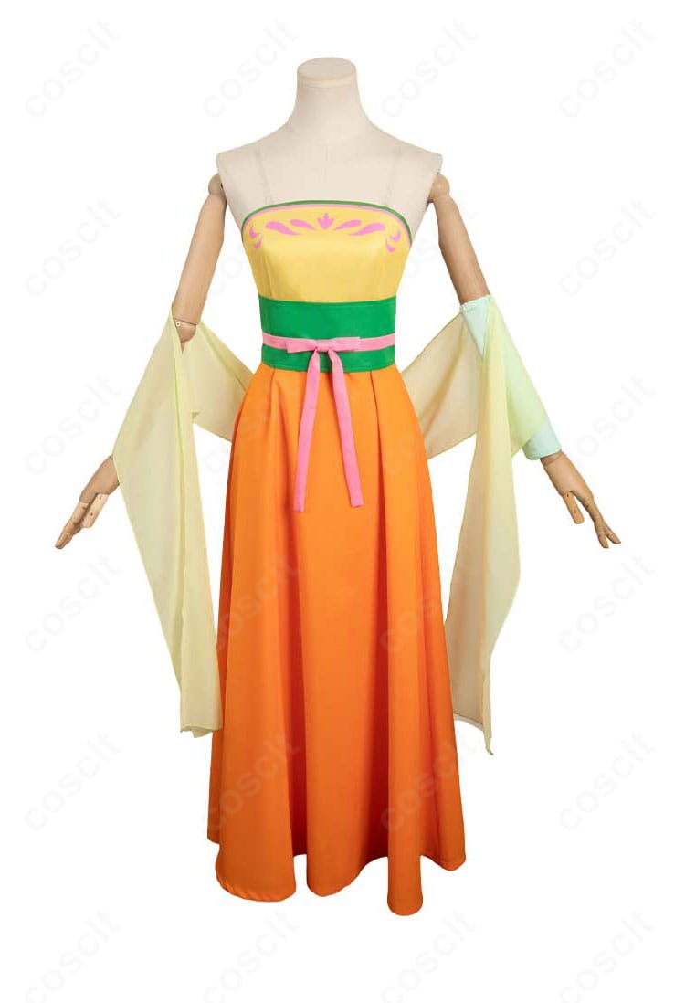 猫猫 宴会衣装コスプレの正面。ワンピースとコルセットベルト、披帛で華やかな中華風スタイルを表現。