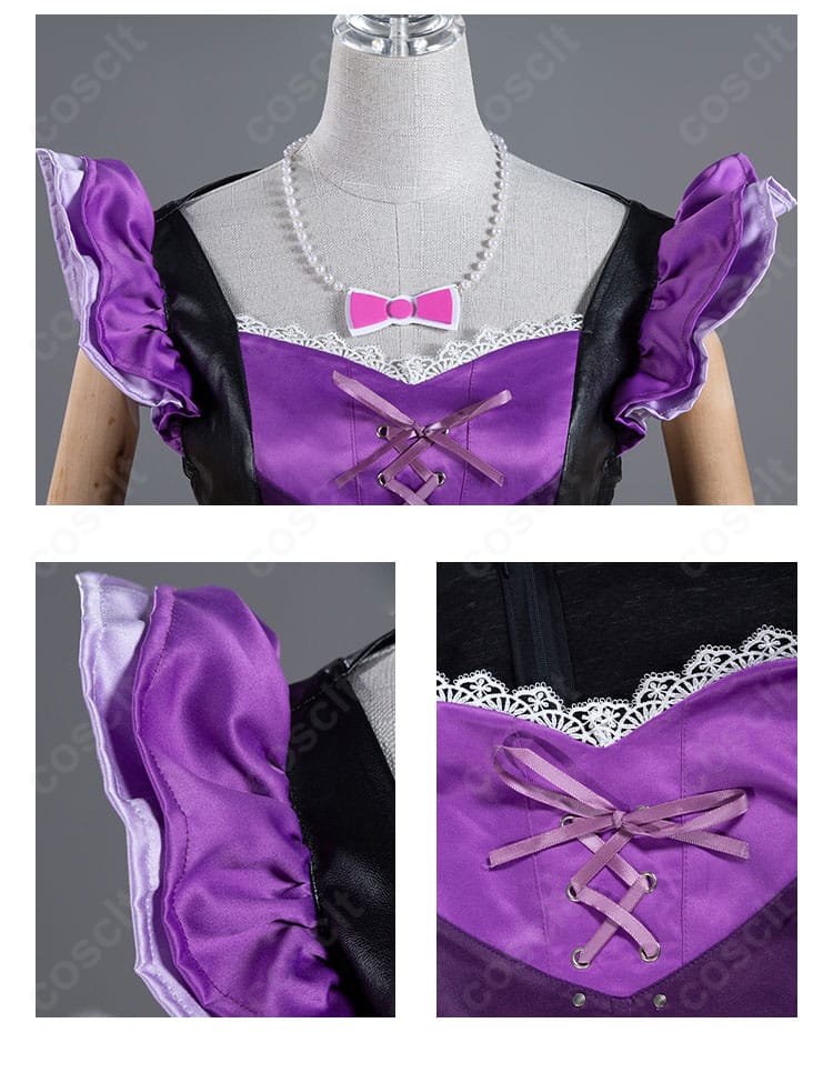 肩・袖・胸元装飾のディテール。レースやモチーフの重なりでゴシック感を強調